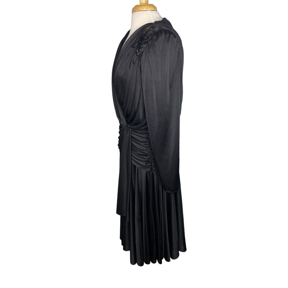ABBY KENT Vintage 1980s Black Satin Formal Beaded Gown Size 12 Made in USA - Picture 3 of 13